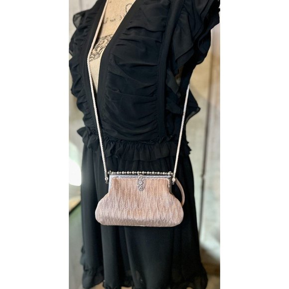 NEW Kate Landry Pink Silk With Pearls & Rhinestones  Cross body /clutch/handbag - Picture 1 of 9